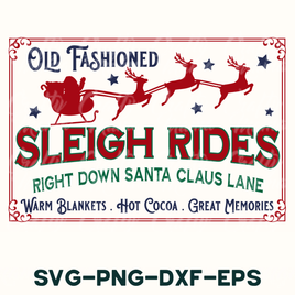 an old fashioned sign advertising sleigh rides right down santa claus lane