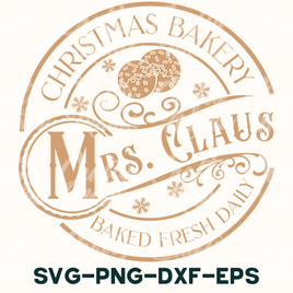 a christmas bake shop logo with the words mrs claus and a bake -