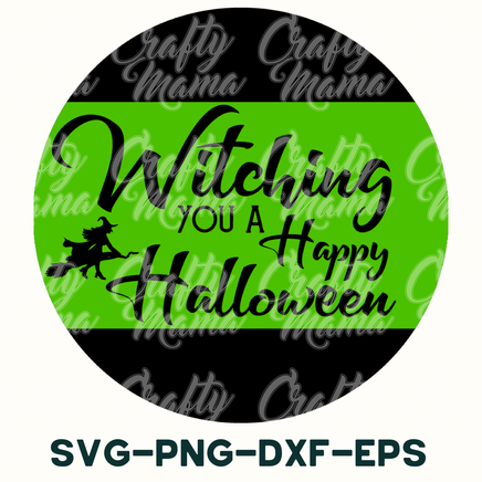 a green and black circle with the words witching you a happy halloween