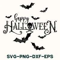 Happy Halloween Bats Round Svg