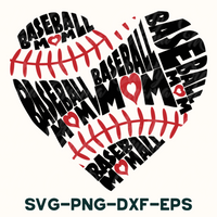 Baseball Mom Heart, Word Art SVG