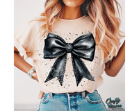 Diamond Studded Black Leather Bow