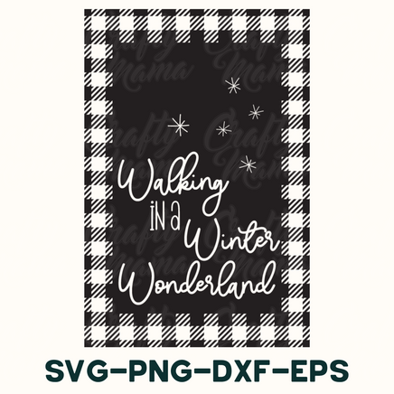 a black and white plaid pattern with the words walking in a winter wonderland