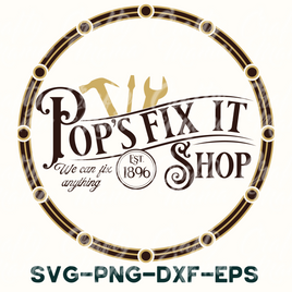 a logo for a store called pops fix it shop