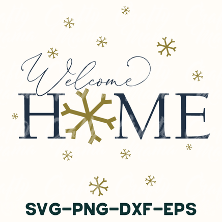 a welcome home sign with snowflakes on it