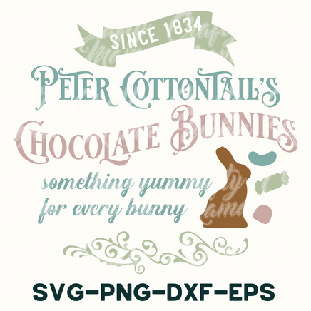 a poster with a bunny on it that says peter cottonall's chocolate bun