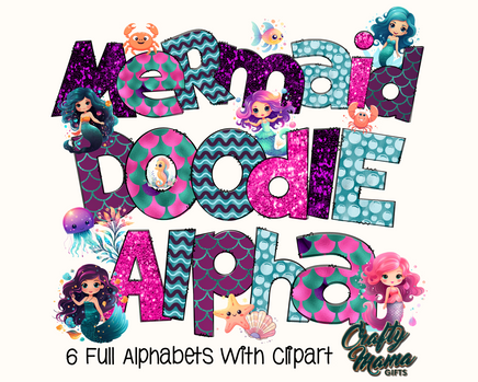 a picture of the words mermaid dooe app on a white background