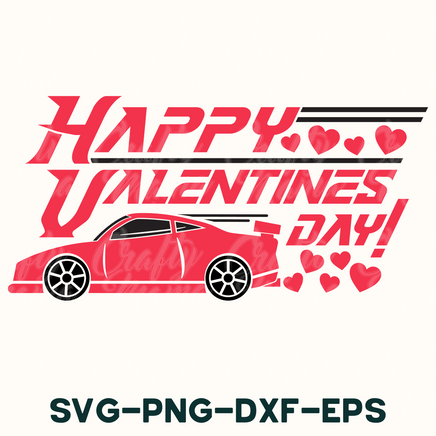 a red car with a happy valentine's day message