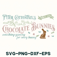 a white background with the words peter cottonall's chocolate bunnies