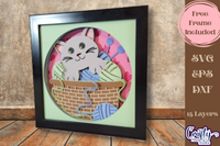 Kitten In Basket 3D Shadow Box File