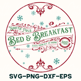 a red and green logo for north pole bed and breakfast