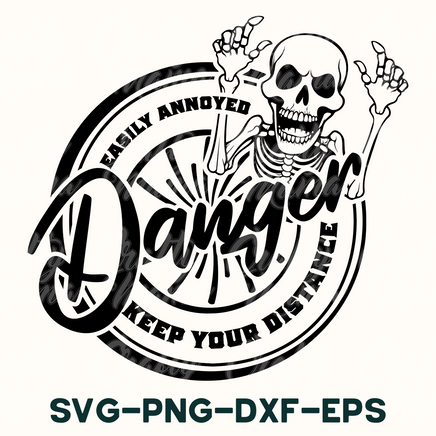 a black and white drawing of a skeleton with the words danger on it