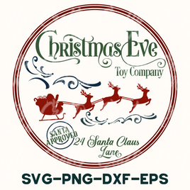 a christmas eve logo with santa claus on a sleigh