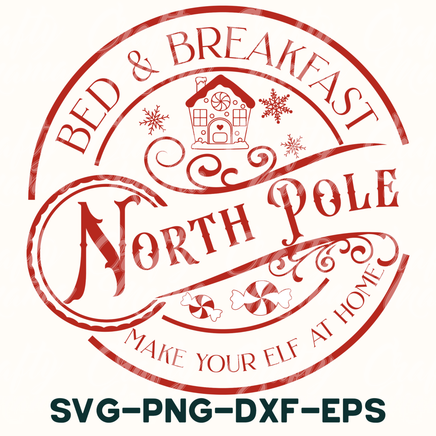 a red and white logo with the words north pole