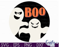 Round Retro Halloween Svg, Boo