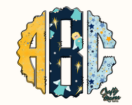 the letters a, b, and c are decorated with stars