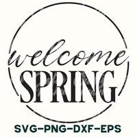 a black and white photo of a welcome spring sign