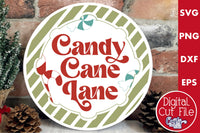 Candy Cane Lane Round Christmas Sign