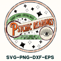 a psychic reading badge with the words psychic readings