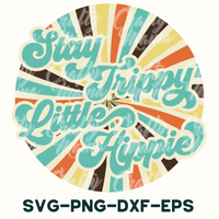 a round sticker with the words stay tiny little hippie on it