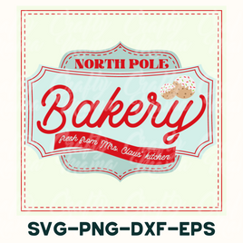 a sign that says north pole bakery with a donut on it