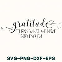 a quote that says, grateful turns what we have into enough