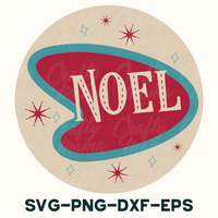 a red and blue oval with the word noel on it