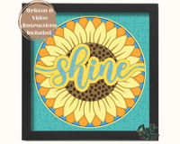 a picture of a sunflower with the word shine on it