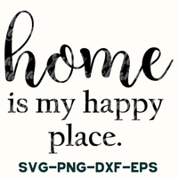 a black and white poster with the words home is my happy place