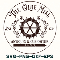 the olde mill antiques and curioities logo