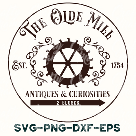 the olde mill antiques and curioities logo