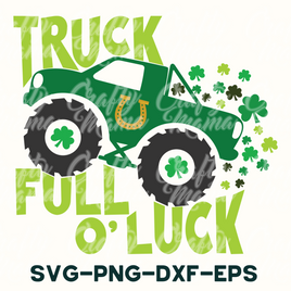 a green truck with shamrock leaves on it