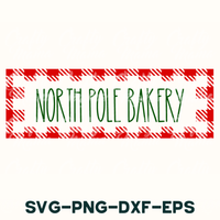 a red and white sign that says north pole bakery