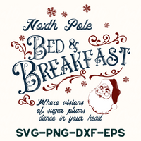 a santa clause with the words north pole bed and breakfast