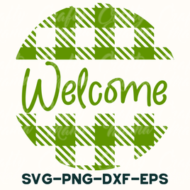 a green and white checkered welcome sign with the words svg - png