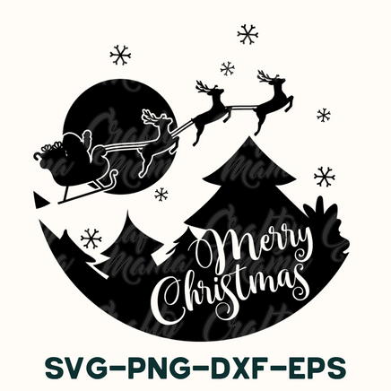 a black and white christmas svg file with santa's sleigh