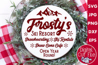 Frosty Ski Resort Svg, Round Christmas Sign