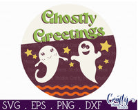 Round Retro Halloween Svg, Ghostly Greetings