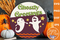 Round Retro Halloween Svg, Ghostly Greetings