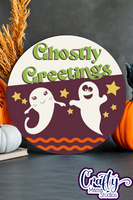 Round Retro Halloween Svg, Ghostly Greetings