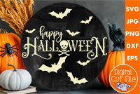 Happy Halloween Bats Round Svg