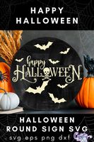 Happy Halloween Bats Round Svg