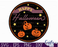 Round Retro Halloween Svg, Happy Halloween