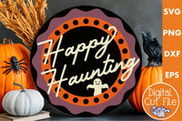 Round Retro Halloween Svg, Happy Haunting