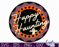 Round Retro Halloween Svg, Happy Haunting