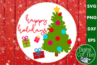 Happy Holidays Colorful Christmas Round SVG