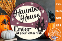 Round Retro Halloween Svg, Haunted House