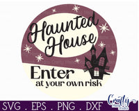 Round Retro Halloween Svg, Haunted House