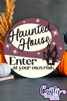 Round Retro Halloween Svg, Haunted House