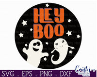 Round Retro Halloween Svg, Hey Boo